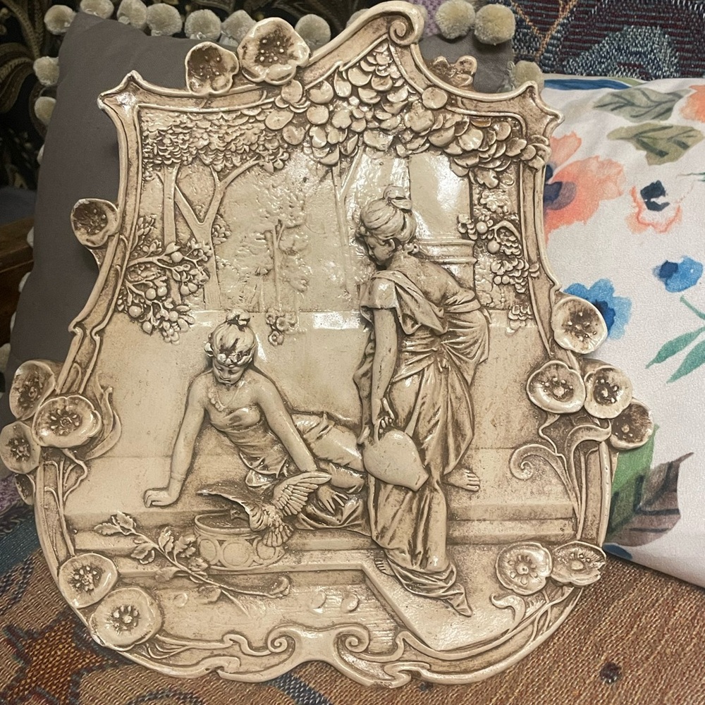 Vintage ornate statuary Chalkware Greek Goddess wall hanging